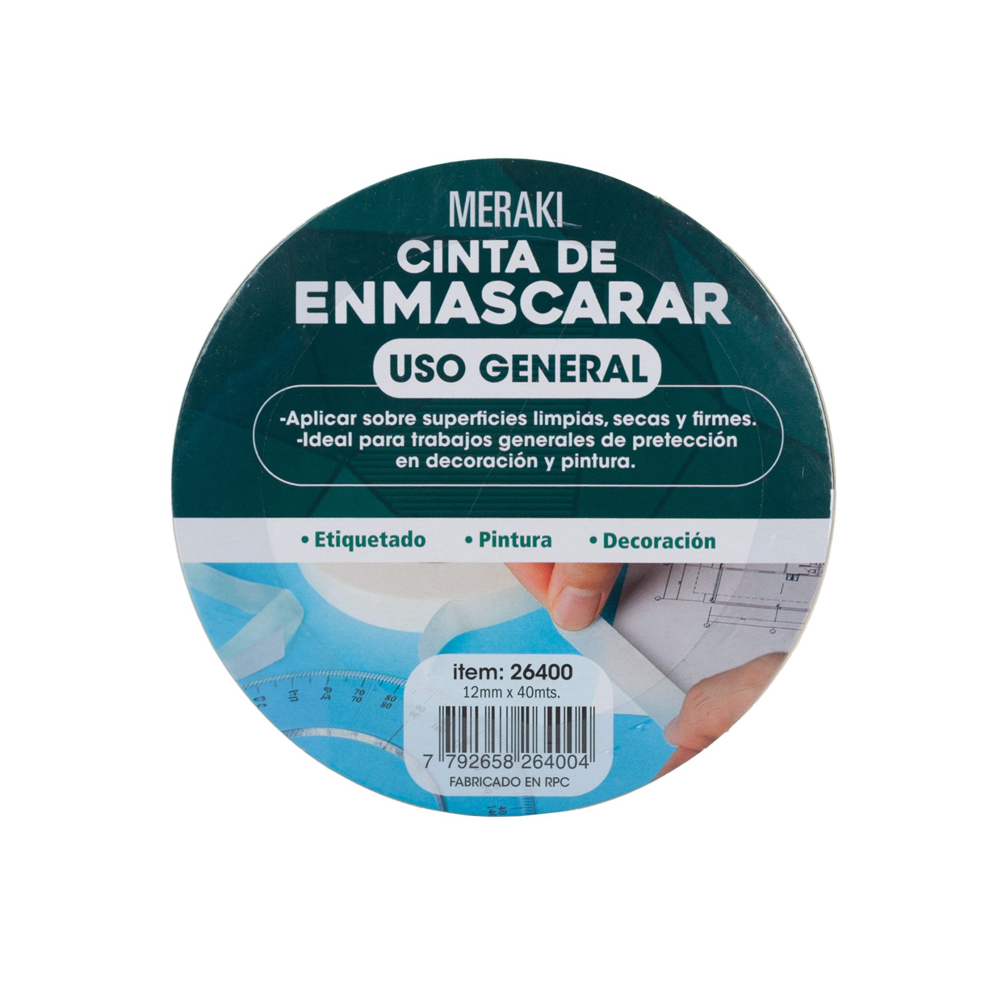 Cinta de enmascarar 12mm x 40mts Blanco natural