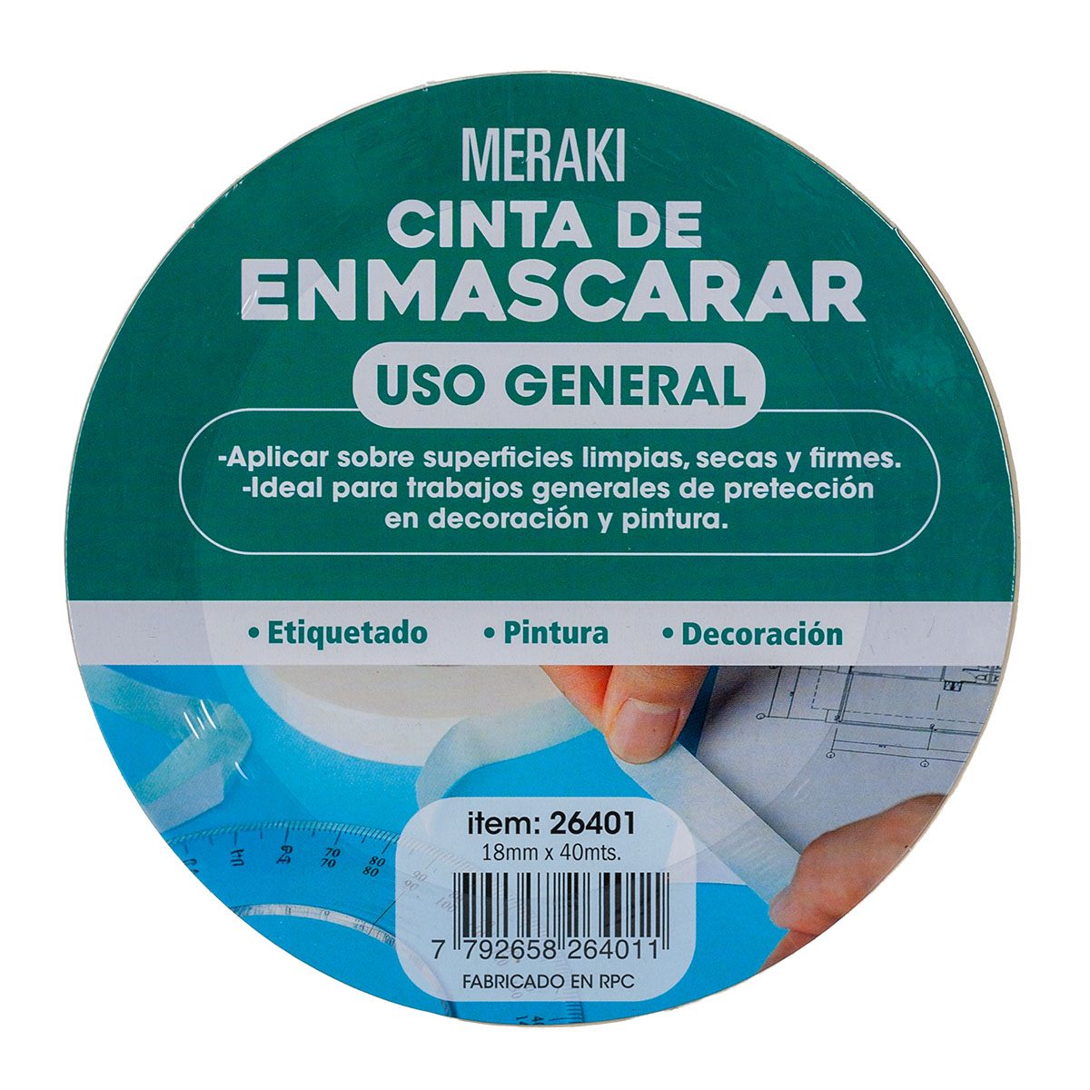 Cinta de enmascarar 18mm x 40mts Blanco natural